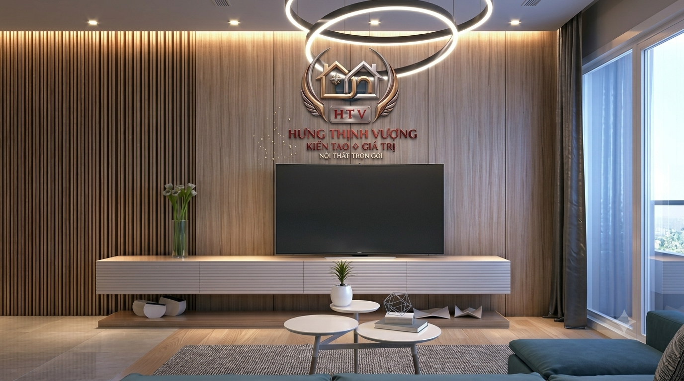 Hệ vách tivi tích hợp tủ trưng bày rượu cánh kính sang trọng cho biệt thự, nhà phố tại Vĩnh Phúc