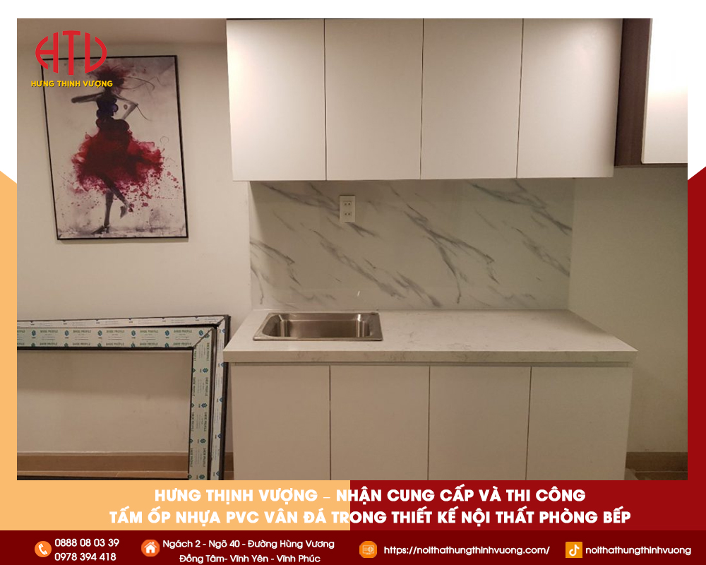 THIẾT KẾ NỘI THẤT PHÒNG BẾP VỚI TẤM ỐP NHỰA PVC VÂN ĐÁ