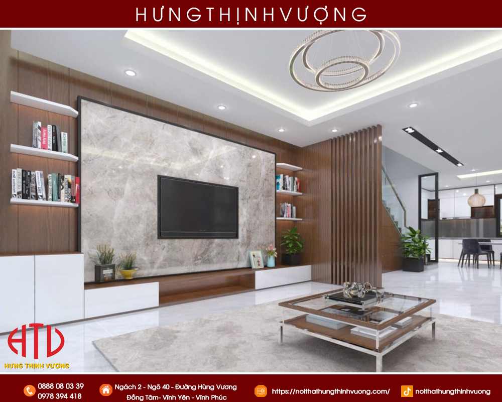 THIẾT KẾ NỘI THẤT CĂN HỘ VỚI TẤM ỐP LAM SÓNG VÀ TẤM ỐP TƯỜNG VÂN ĐÁ