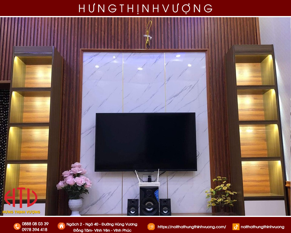 THIẾT KẾ NỘI THẤT CĂN HỘ VỚI TẤM ỐP LAM SÓNG VÀ TẤM ỐP TƯỜNG VÂN ĐÁ