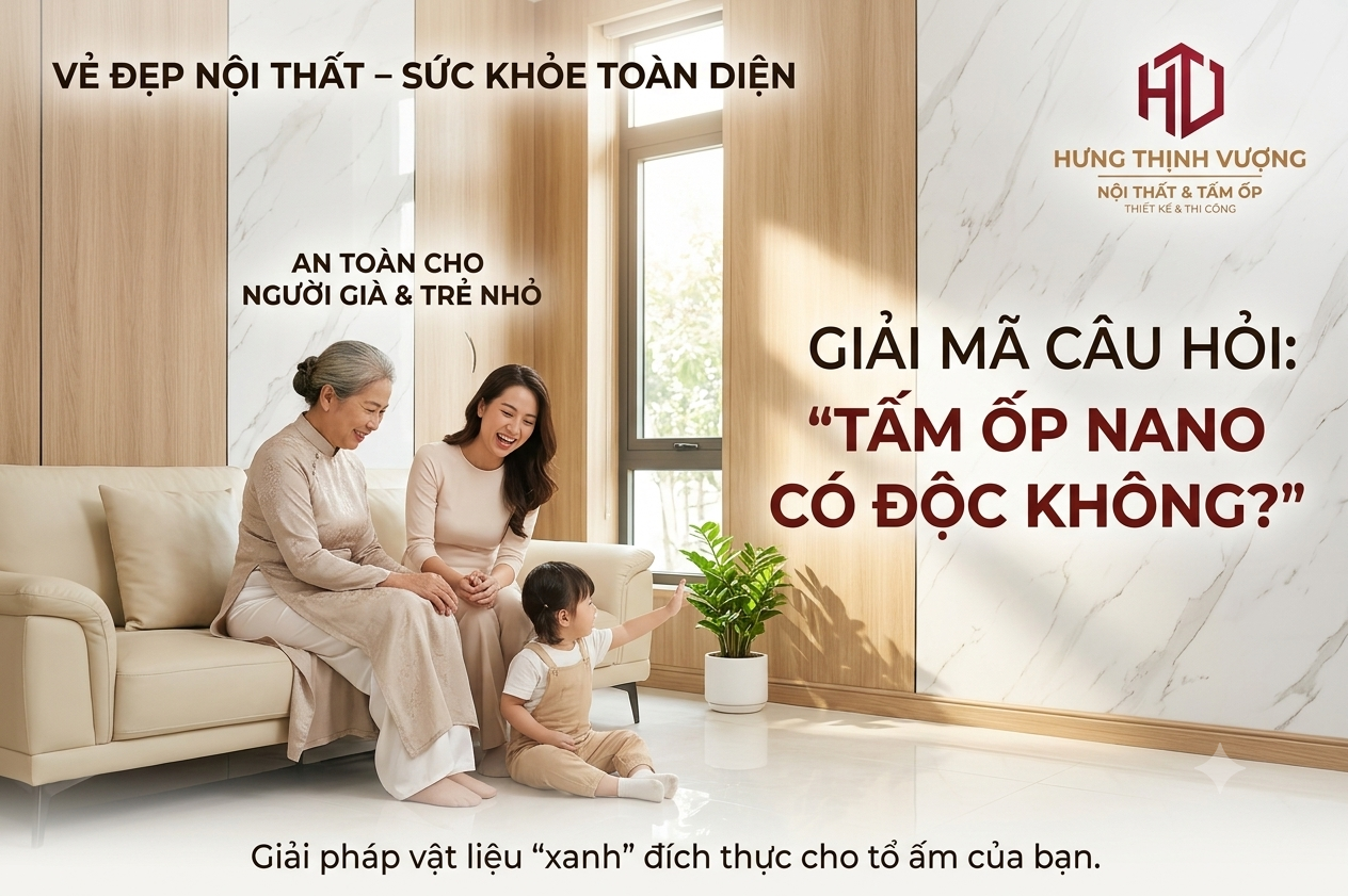 Giải mã tấm ốp nhựa Nano có độc không, giải pháp ốp tường xanh an toàn cho người già và trẻ nhỏ thi công bởi Nội Thất Hưng Thịnh Vượng.