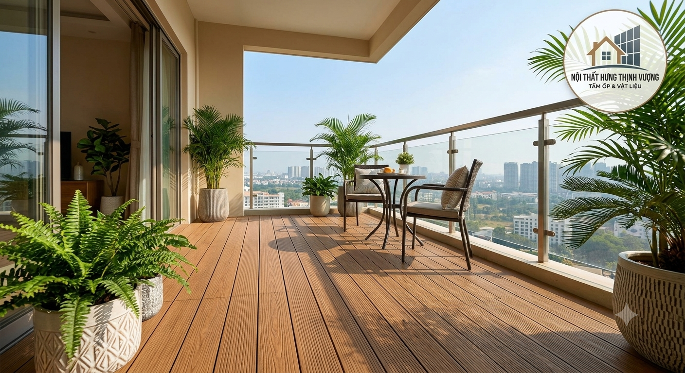Thi công sàn nhựa giả gỗ ngoài trời chống nước cho ban công chung cư hiện đại