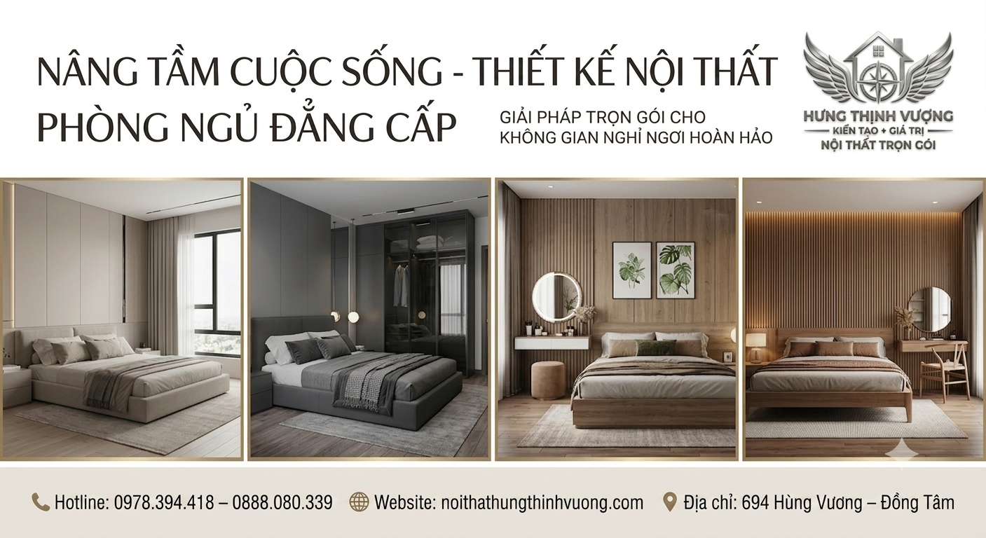 Mẫu vách ốp đầu giường hiện đại, sang trọng kết hợp tấm ốp Nano và lam sóng do Hưng Thịnh Vượng thi công.