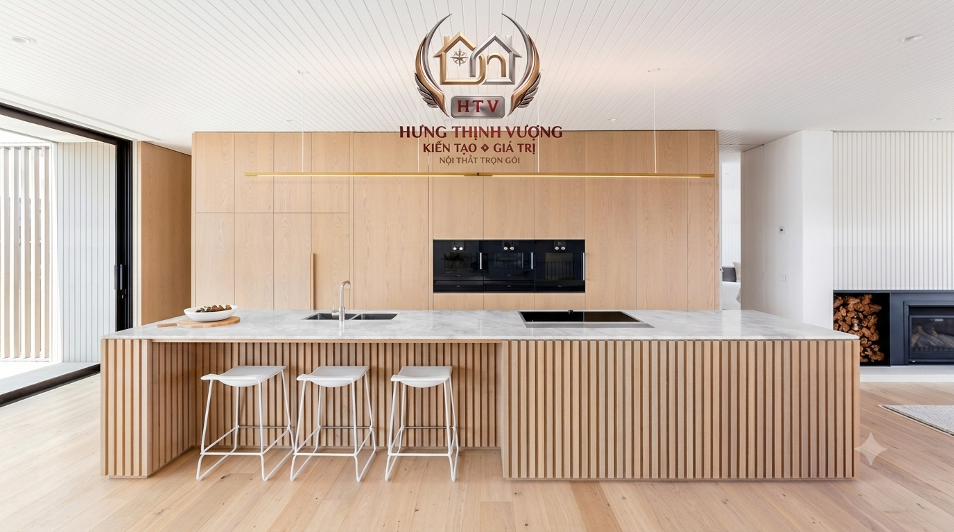 Cải tạo phòng bếp hiện đại, chống dầu mỡ bằng tấm ốp Nano sạch sẽ của Hưng Thịnh Vượng