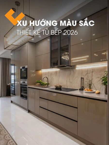Mẫu ốp tường bếp bằng nhựa PVC vân đá tráng gương liền khối chống bám dầu mỡ do Nội Thất Hưng Thịnh Vượng thi công