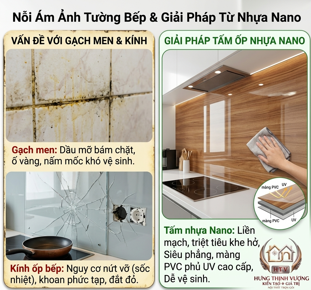 Tấm ốp nhựa nano phòng bếp bề mặt liền mạch không đường ron