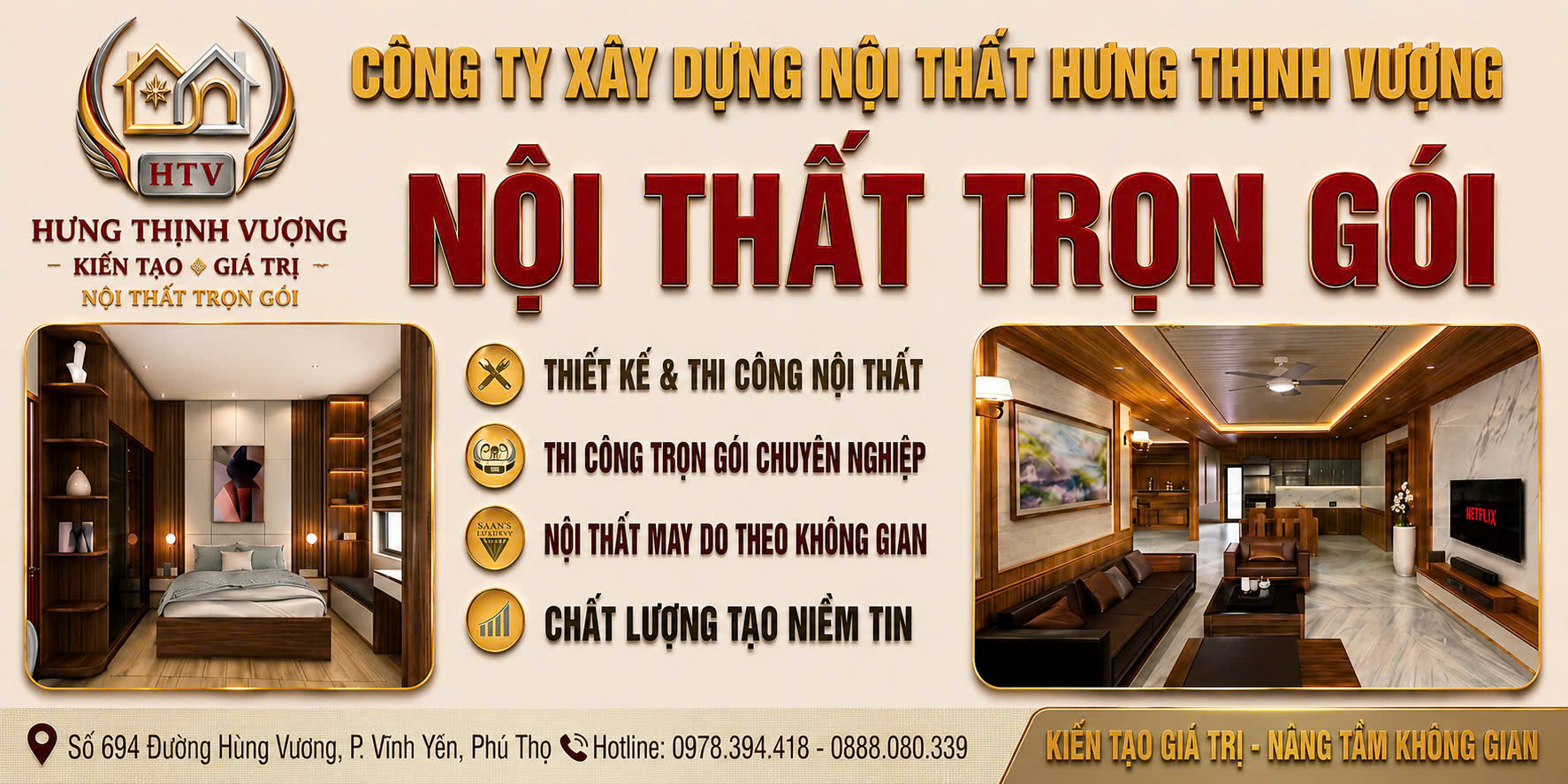 Đơn vị thiết kế thi công nội thất và phân phối vật liệu cao cấp Hưng Thịnh Vượng