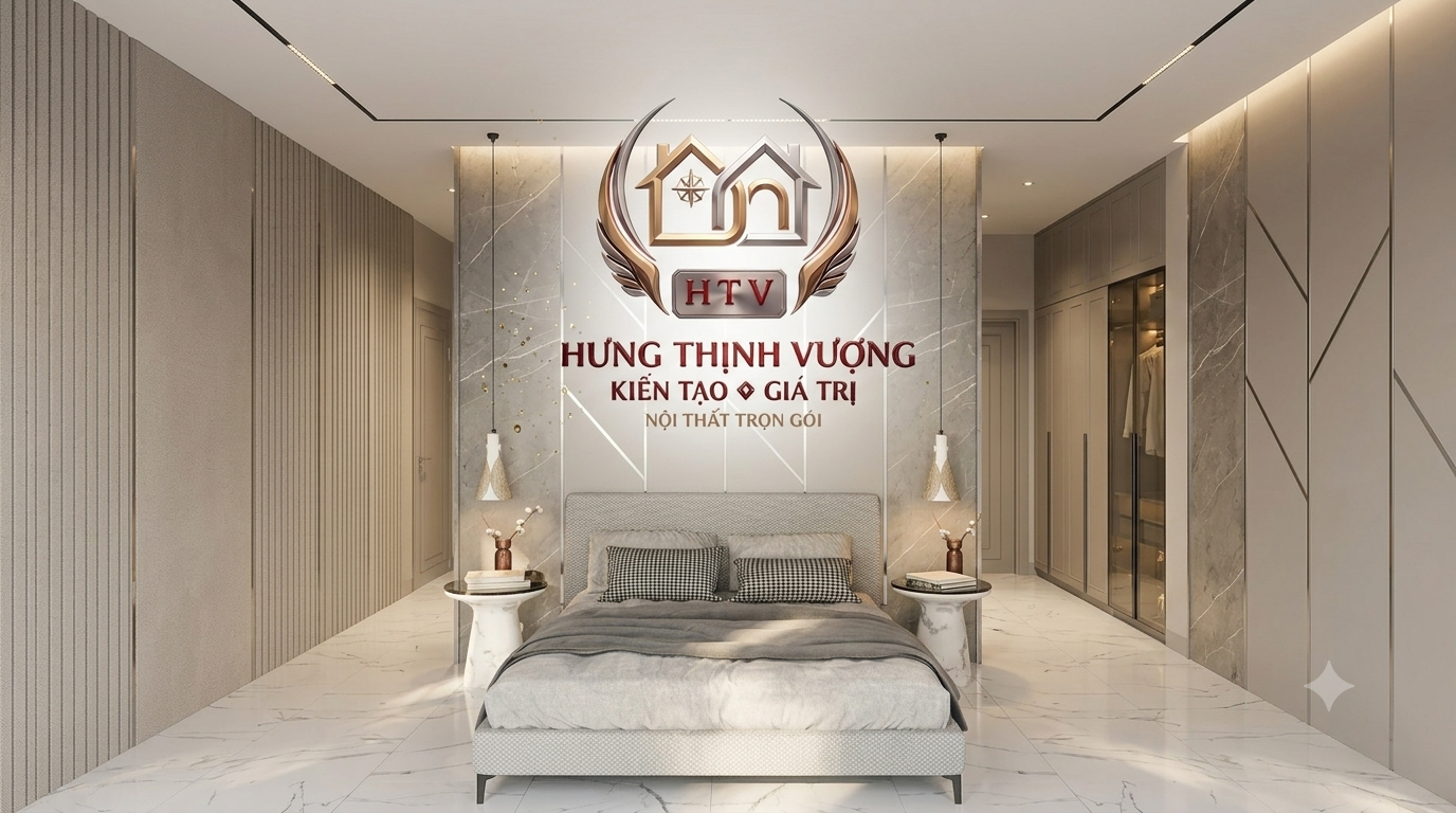 Thiết kế vách đầu giường phòng ngủ sang trọng bằng tấm ốp Nano vân gỗ sồi kết hợp lam sóng tại Vĩnh Phúc