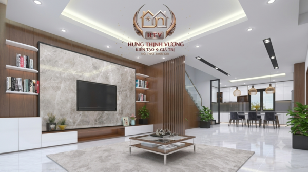 Thiết kế vách lưng sofa sang trọng, ấm cúng bằng tấm ốp Nano vân vải và vân gỗ của Hưng Thịnh Vượng