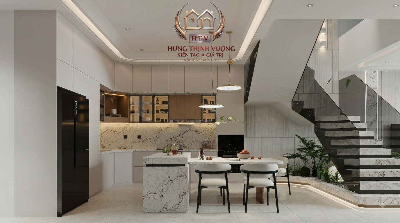 Cải tạo lại phòng bếp đẹp hiện đại ấm cúng xu hướng 2026 Hưng Thịnh Vượng