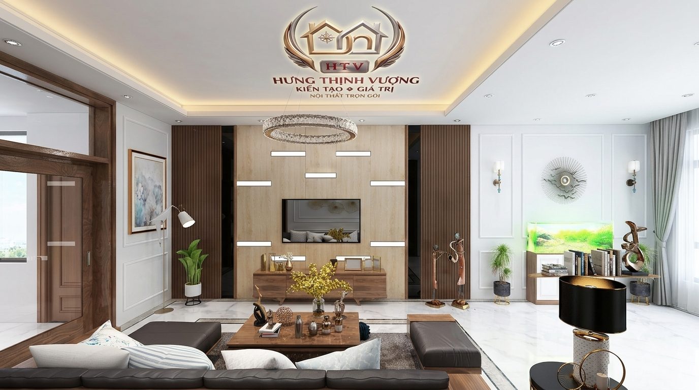 Mẫu hoàn thiện cải tạo phòng khách sang trọng đáng mơ ước bằng tấm ốp Nano Hưng Thịnh Vượng tại Vĩnh Phúc