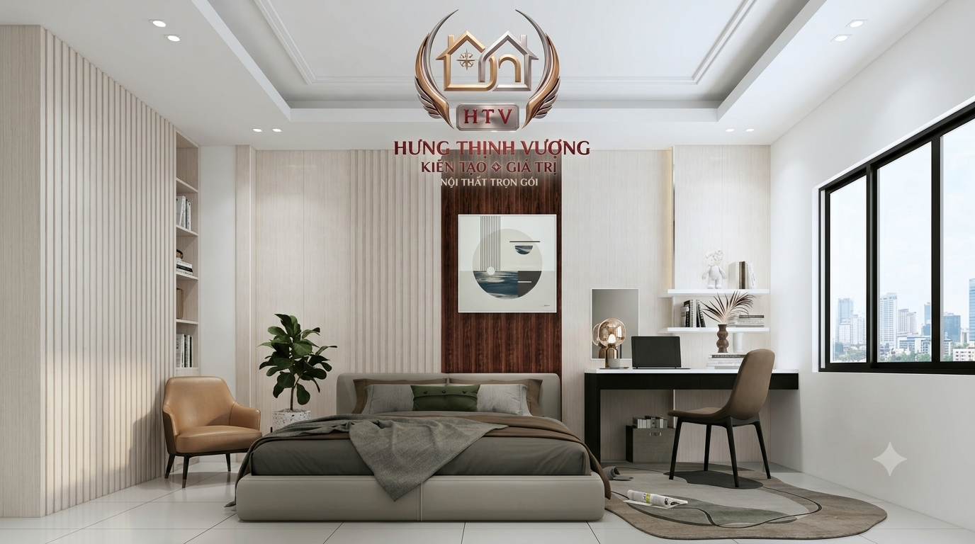 Mẫu hoàn thiện thiết kế phòng ngủ hiện đại đa năng xu hướng 2026 bằng tấm ốp nhựa Nano Hưng Thịnh Vượng tại Vĩnh Phúc