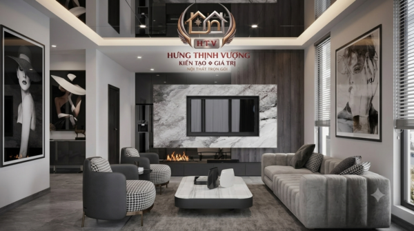 Không gian phòng khách hiện đại 2026 cải tạo bằng tấm ốp nhựa Nano Hưng Thịnh Vượng