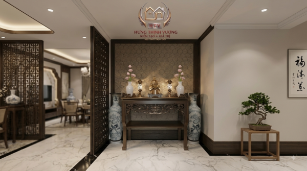 Tấm ốp nhựa Nano trang trí tường phòng thờ ấm cúng nghiêm trang tại Vĩnh Phúc