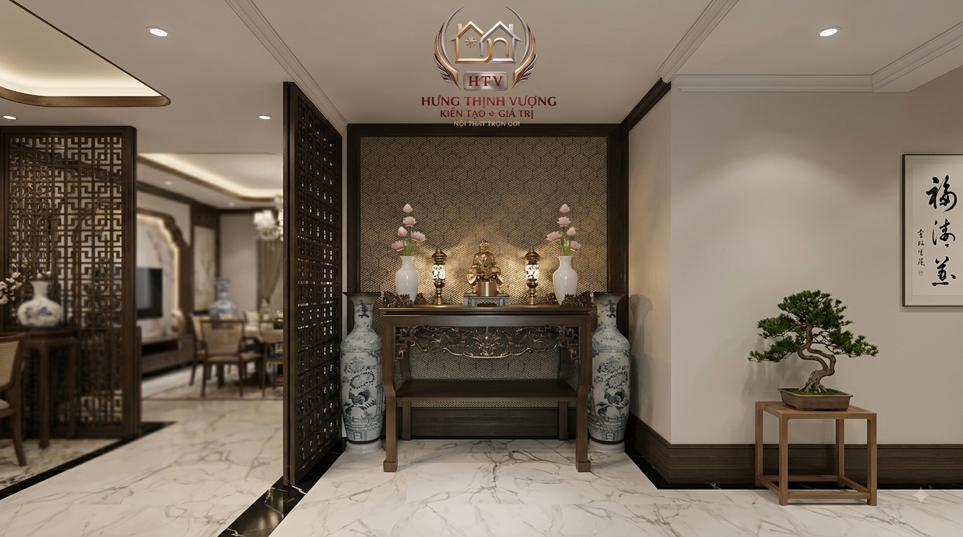 Tấm ốp nhựa Nano trang trí tường phòng thờ ấm cúng nghiêm trang tại Vĩnh Phúc
