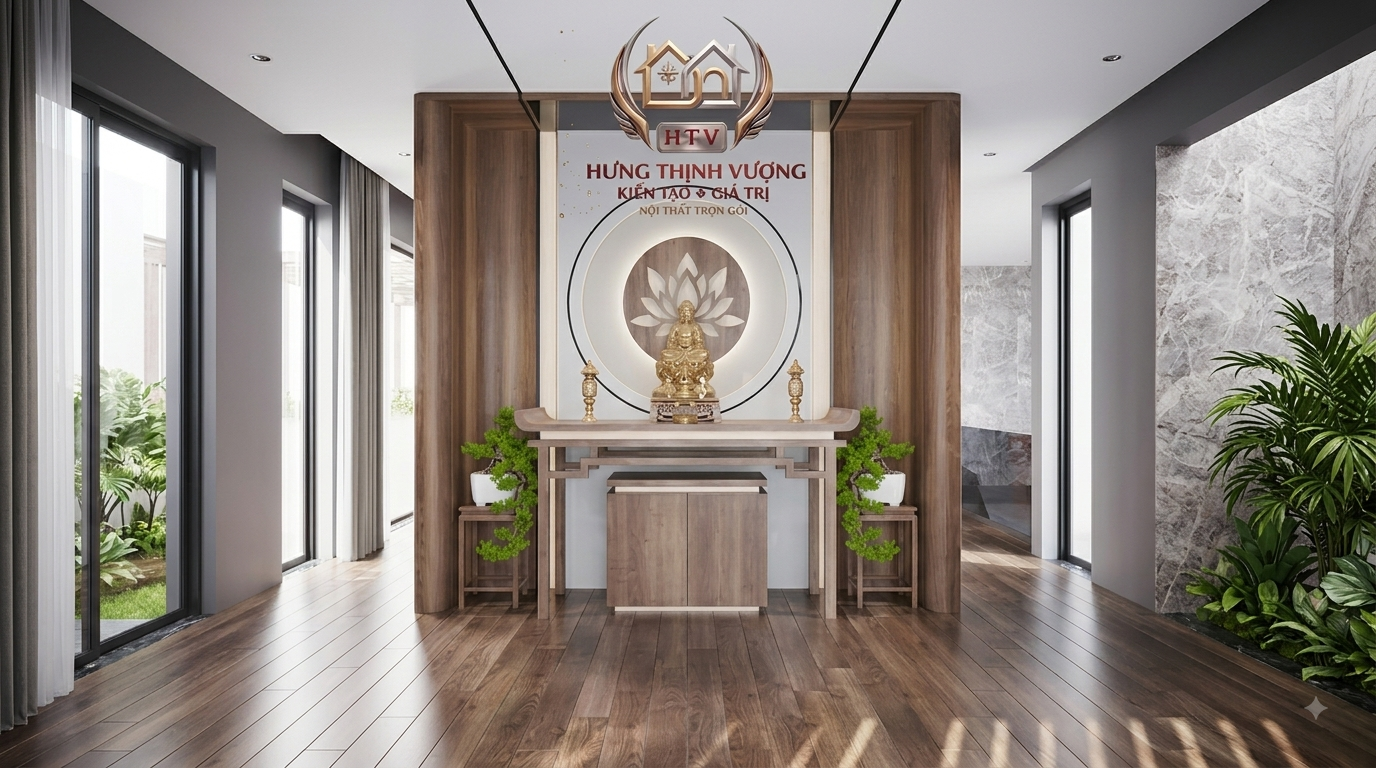 Thiết kế phòng thờ hiện đại nghiêm trang chuẩn phong thủy trọn gói tại Vĩnh Phúc