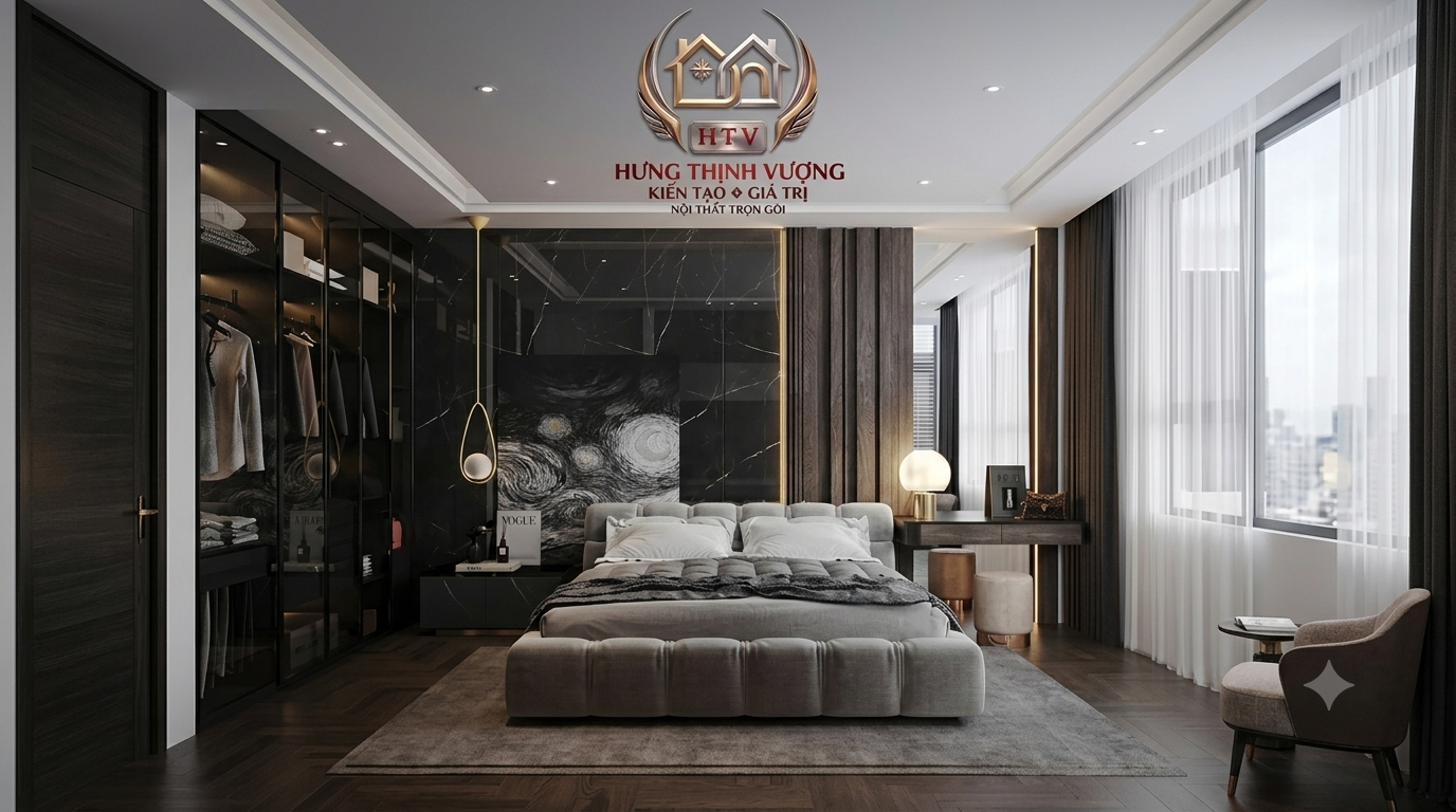 Vách trang trí đầu giường phòng ngủ hiện đại cho giới trẻ dùng tấm ốp nhựa Nano và đèn LED