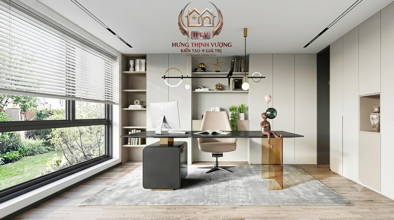 Vách tường phía sau bàn làm việc trang trí tấm ốp nhựa Nano vân gỗ sang trọng