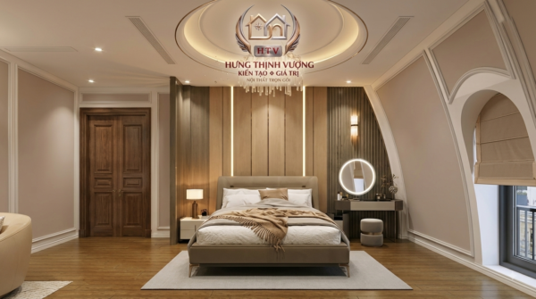 Mảng tường hoàn thiện đẹp sang trọng sau khi xử lý ẩm mốc bong tróc bằng tấm ốp Nano